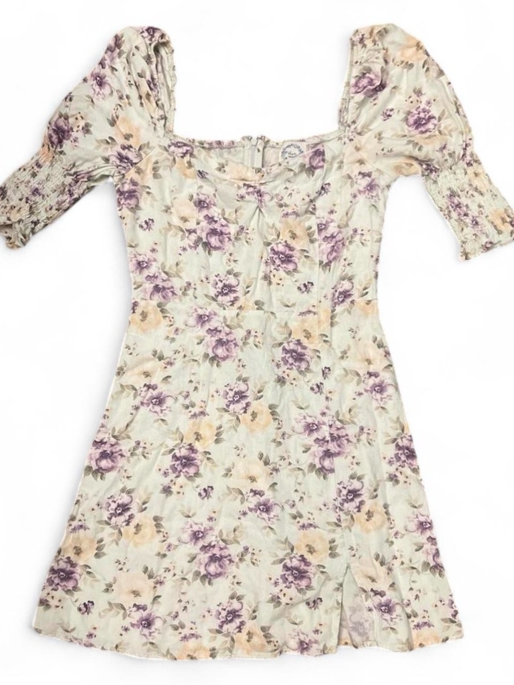 Blue Rain Floral Cottagecore Coquette  Square-Neck Mini Dress Sz S